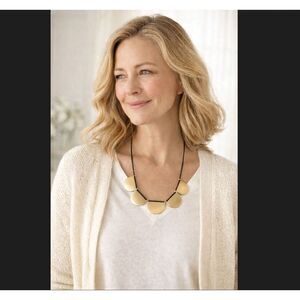 J Jill Hammered Gold Necklace Bib Statement Adjustable Cord Boho Artisan Resort